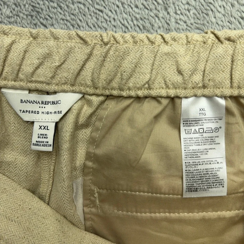 Banana Republic Pants Womens XXL Beige Tapered High-Rise Linen Blend Herringbone